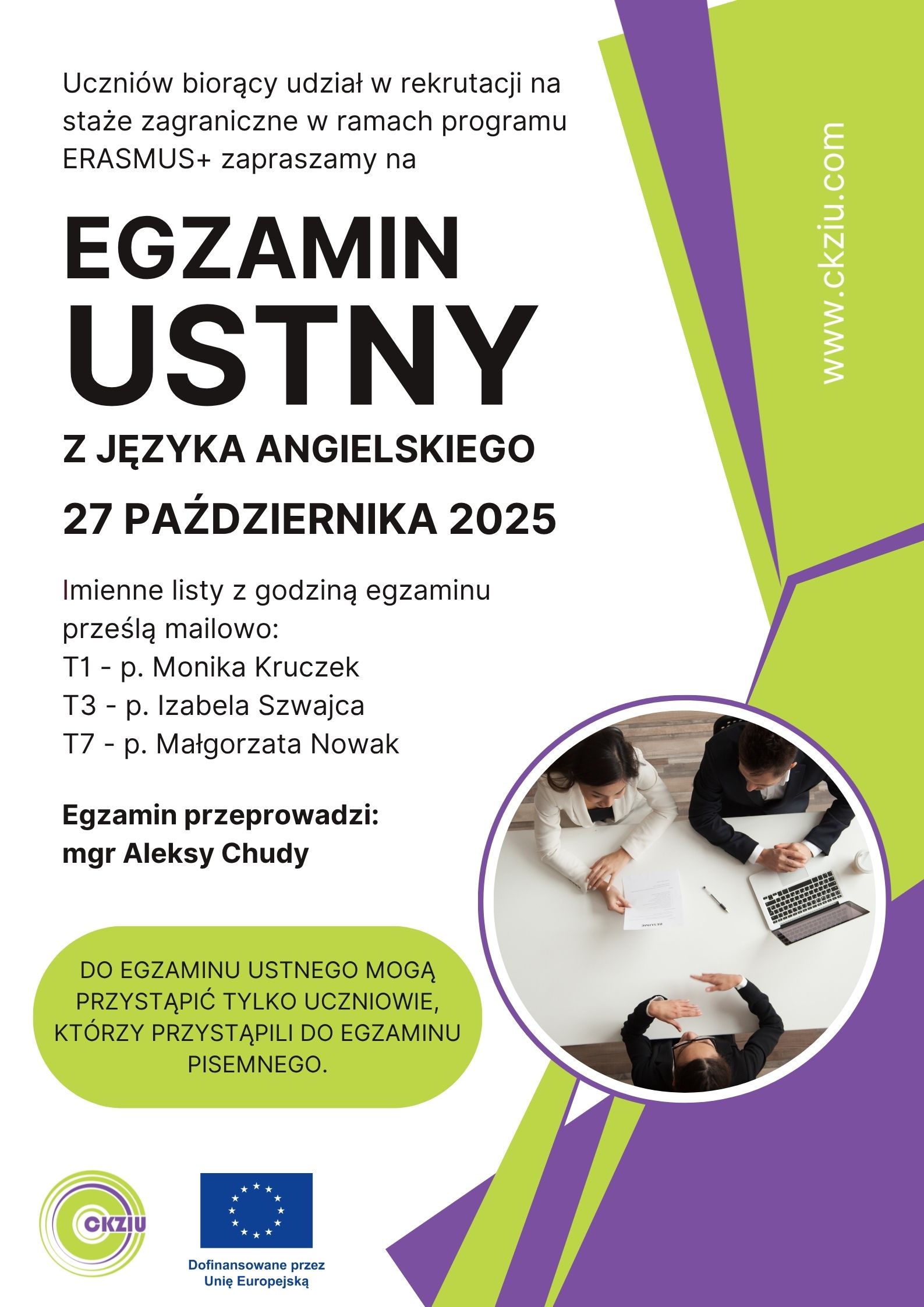 PLAKAT EGZAMIN USTNY ERASMUS 2026